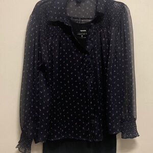 FRENCH CONNECTION/Sheer Long-Sleeve Floral Blouse - Black with lilac Accent